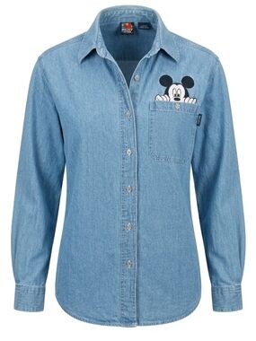 Vintage Y2K Disney Light Blue Denim Shirt with Mickey Pocket Peek Size Small
